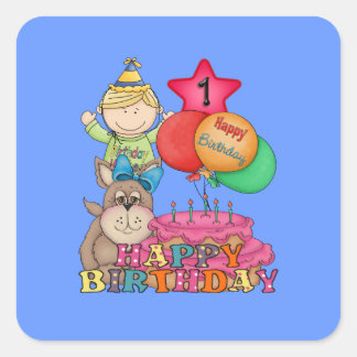 Happy Birthday Balloons Boy 1 Year Old Square Sticker