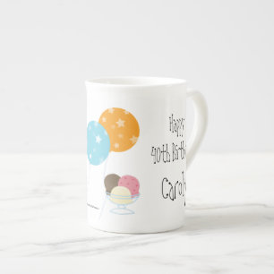 Happy Birthday/Balloons+Cake-Customise Name+Age Bone China Mug