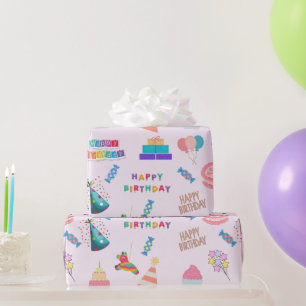 Happy Birthday Balloons, Cakes, Candy Wrapping Paper