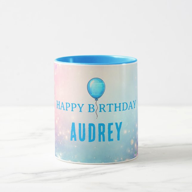 Happy Birthday Balloons Custom Name Gift Two-Tone Mug (Center)