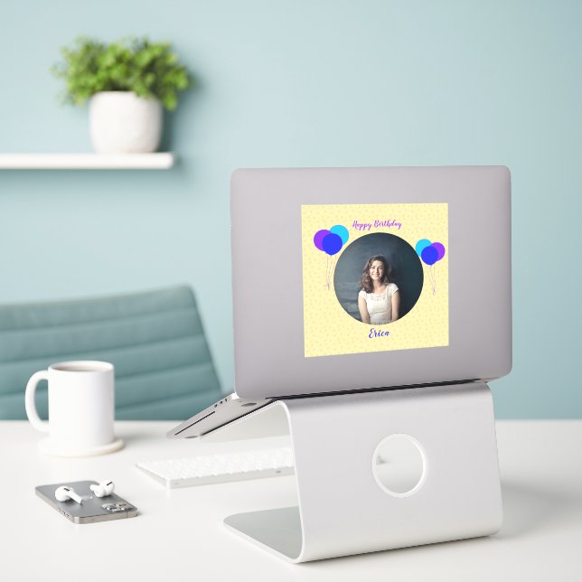 Happy Birthday Balloons Custom Photo Text Cutout (Laptop On Desk)