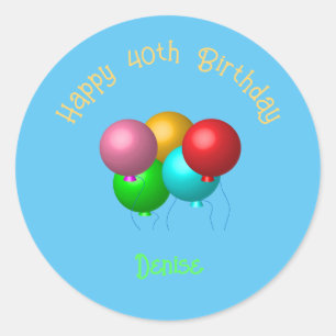 Happy Birthday Balloons Custom Text Year Classic Round Sticker