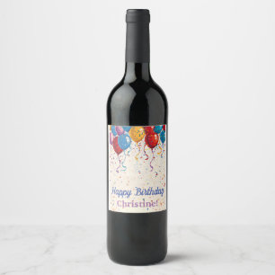 Happy Birthday Balloons Customizable Design Wine Label