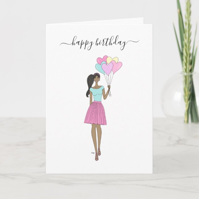 Happy Birthday - Balloons Fashion Girl Card (Front)
