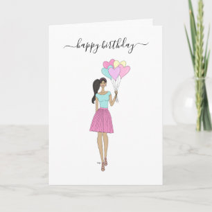 Happy Birthday - Balloons Fashion Girl Card