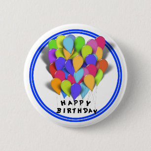 Happy Birthday Balloons for Boy (Blue Trim) 6 Cm Round Badge