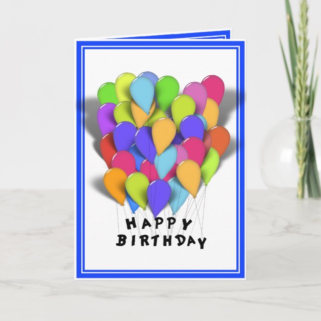 Happy Birthday Balloons for Boy (Blue Trim) Card (Front)