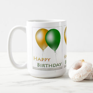Happy Birthday Balloons Green and Gold Coffee Mug