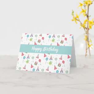 Happy Birthday Balloons Hats Presents Pattern Card