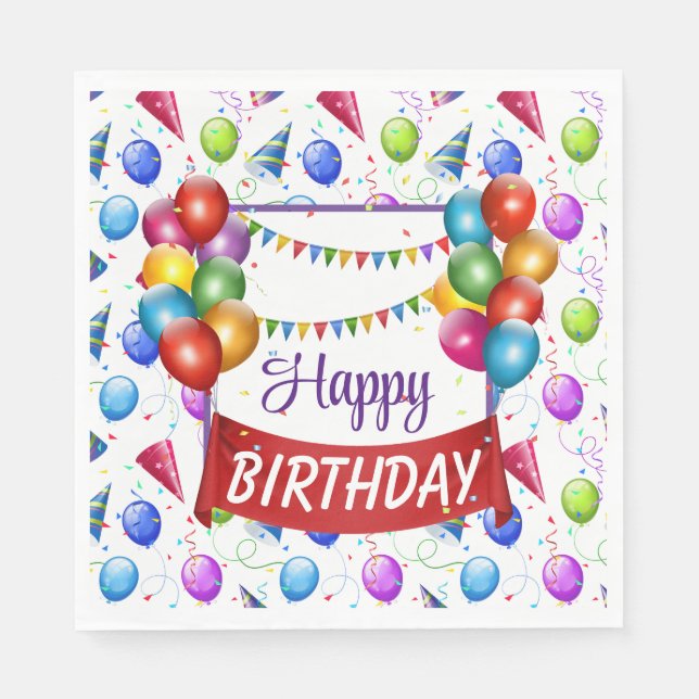 Happy Birthday Balloons  Napkin (Front)