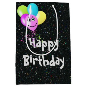 Happy Birthday Balloons On Glitter  Medium Gift Bag