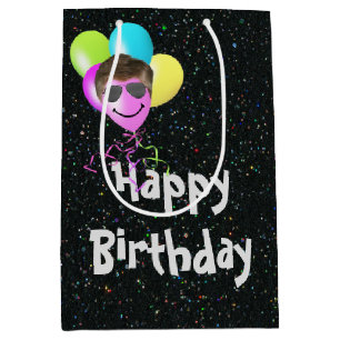Happy Birthday Balloons On Glitter   Medium Gift Bag