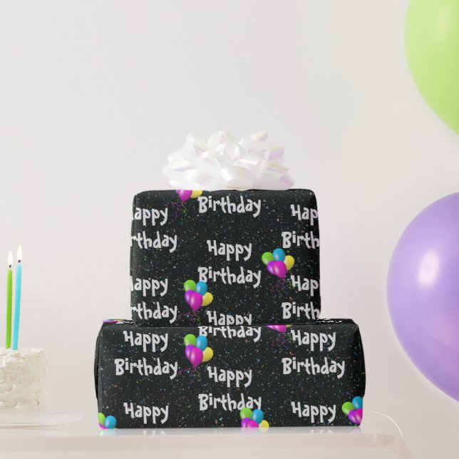 Happy Birthday Balloons On Glitter Wrapping Paper (Party Gifts)