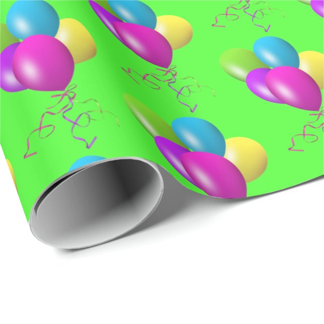 Happy Birthday Balloons on green Wrapping Paper (Roll Corner)