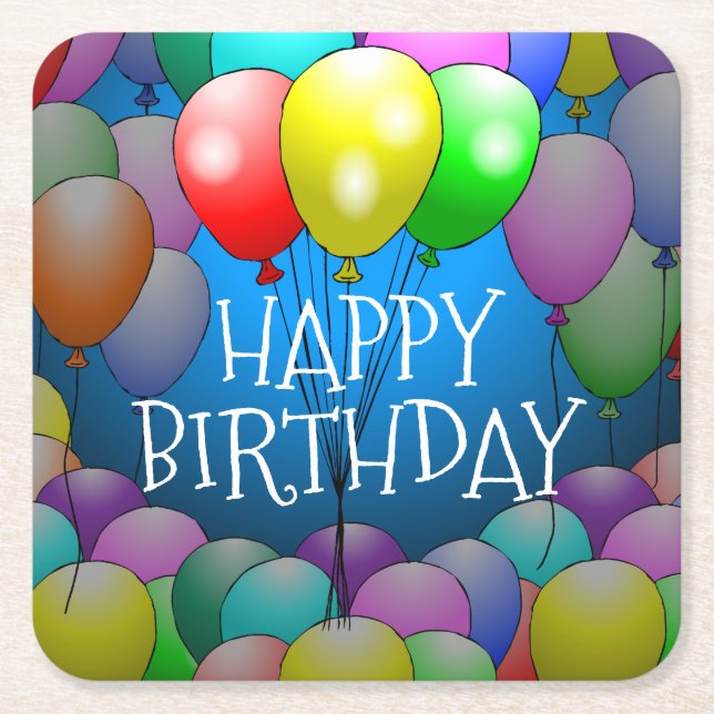 Happy Birthday Balloons Paper Coaster (Front)