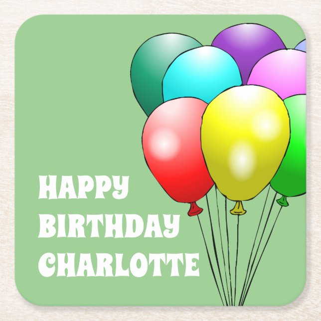Happy Birthday Balloons Paper Coasters (Front)