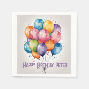 Happy Birthday Balloons Paper Napkin – Custom text