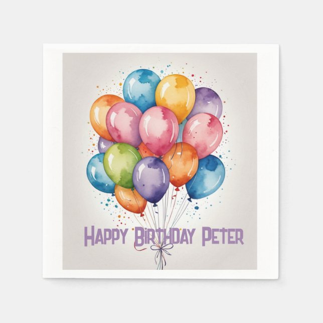 Happy Birthday Balloons Paper Napkin – Custom text (Front)