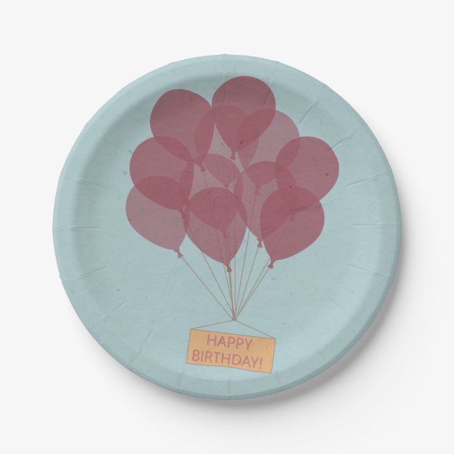 Happy birthday balloons paper plate (Front)