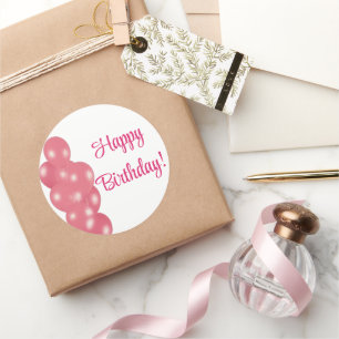 Happy Birthday Balloons Pink Simple Clean Classic Round Sticker
