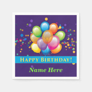 Happy Birthday Balloons - Purple Customise Napkin