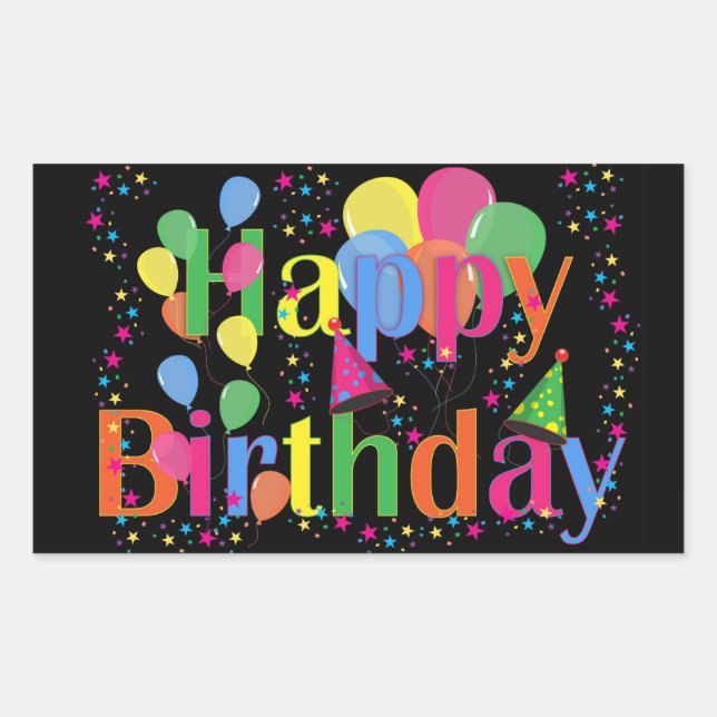 Happy Birthday Balloons Rectangular Sticker (Front)