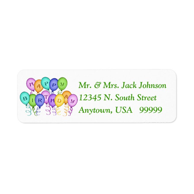 Happy Birthday Balloons Return Address Labels (Front)