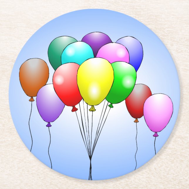 Happy Birthday Balloons Round Paper Coaster (Front)