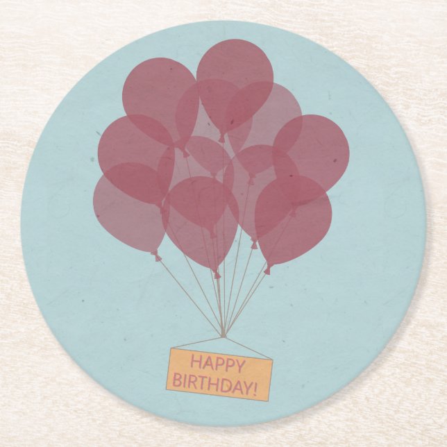 Happy birthday balloons round paper coaster (Front)