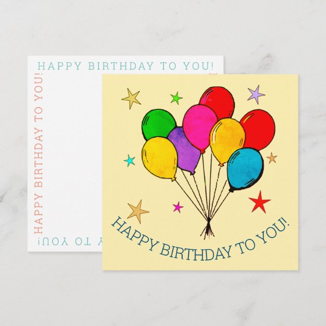Happy Birthday Balloons & Stars Birthday Card (Front/Back)