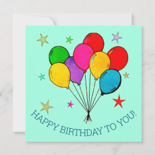 Happy Birthday Balloons & Stars Birthday Card
