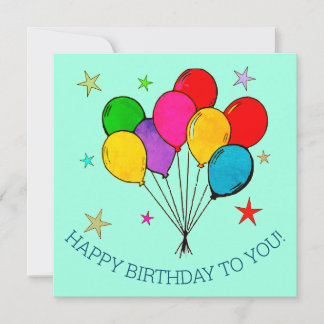 Happy Birthday Balloons & Stars Birthday Card
