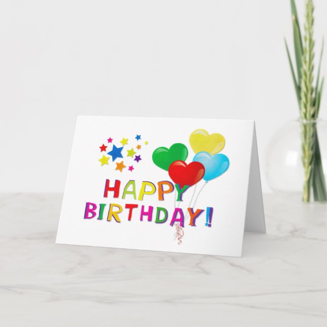 Happy Birthday Balloons Stars Card (Front)