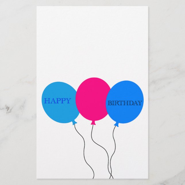 Happy Birthday Balloons Stationery (Front)