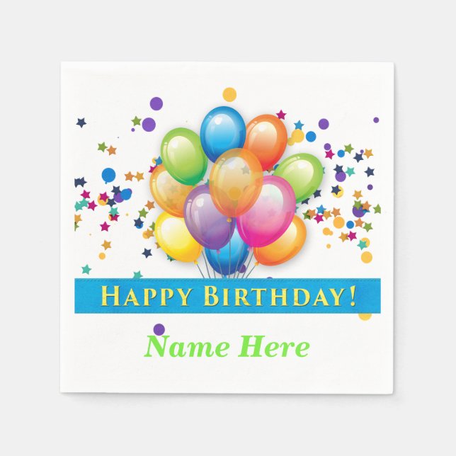 Happy Birthday Balloons - TEMPLATE CUSTOMIZE Napkin (Front)