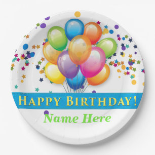 Happy Birthday Balloons - TEMPLATE CUSTOMIZE Paper Plate