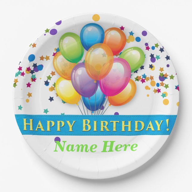 Happy Birthday Balloons - TEMPLATE CUSTOMIZE Paper Plate (Front)