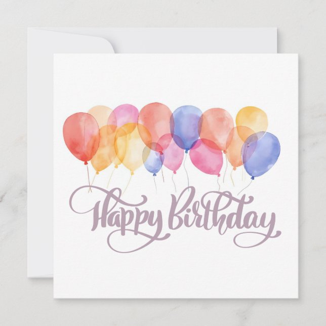 Happy Birthday Balloons Watercolor Birthday Card (Front)