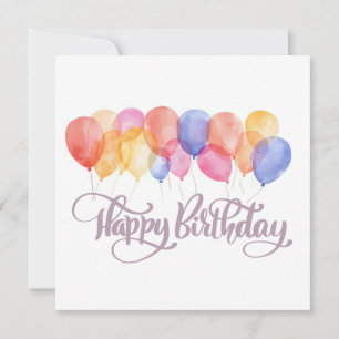 Happy Birthday Balloons Watercolor Birthday Card