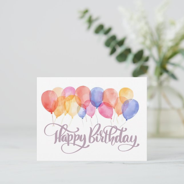 Happy Birthday Balloons Watercolor Holiday Postcard (Standing Front)