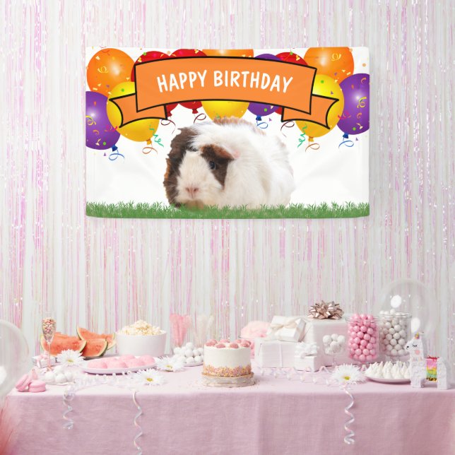 Happy Birthday Balloons White Guinea Pig Orange Banner (Party)