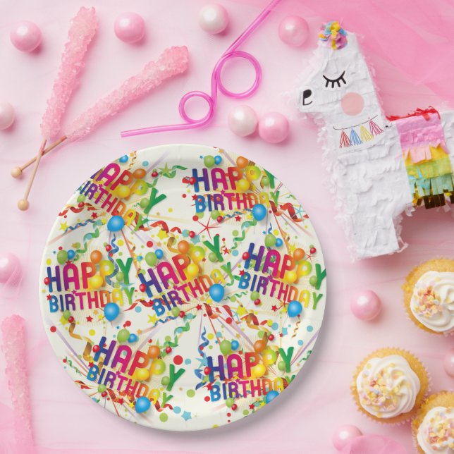 Happy Birthday Baloons and Streamers  Paper Plate (Party)