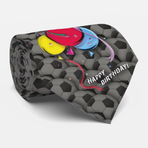 Happy Birthday Baloons Soccer   Football Tie