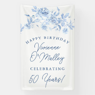 Happy Birthday Banner 50th Blue Floral Template