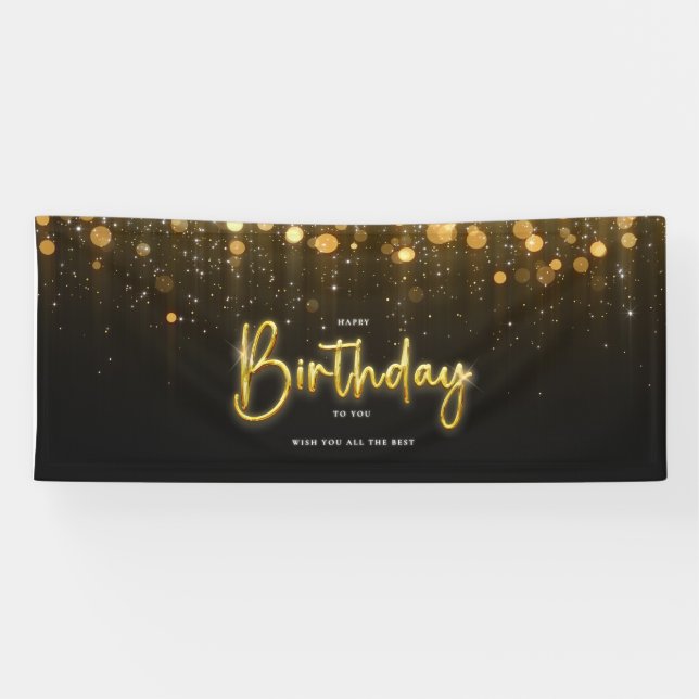 Happy Birthday Banner black glitter (Horizontal)