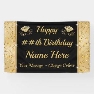 Happy Birthday Banner Customised, ANY YEAR, COLORS