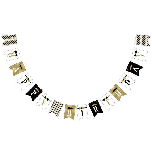 Happy Birthday Banner in Black and Faux Gold (All)