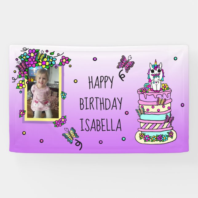 Happy Birthday Banner Personalised Unicorn (Horizontal)