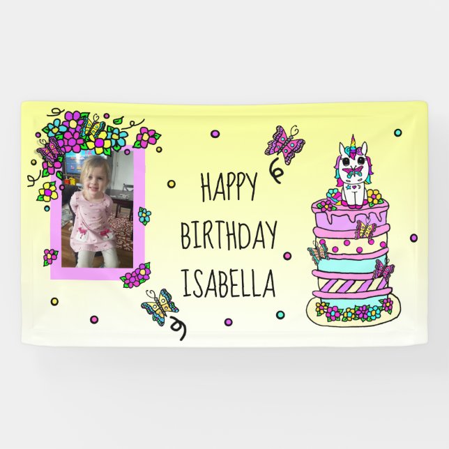 Happy Birthday Banner Personalised Unicorn (Horizontal)