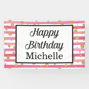Happy Birthday Banner - Pink and Gold